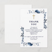 Carte De Remerciements Fête Chrétienne Florale Bleue De La Vie Funéraire (Devant / Derrière)