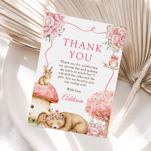 Carte De Remerciements Fête d'anniversaire 1 an fille Animaux de la forêt