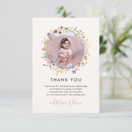 Carte De Remerciements Fête d'anniversaire 1ère année Fleur de printemps (Debout devant)