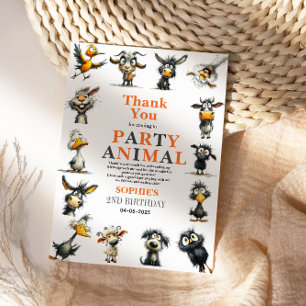 Carte De Remerciements Fête d'anniversaire 2 ans Animaux Drôles Fantaisis