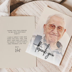 Carte De Remerciements Fête d'anniversaire 90 ans avec photo personnalisé