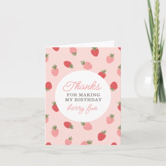 Carte De Remerciements Fête d'anniversaire à la fraise rose (Devant)