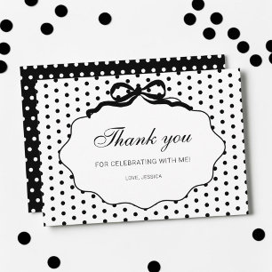 Carte De Remerciements Fête d'anniversaire à motif pois noir et blanc