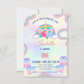 Carte De Remerciements Fête d'anniversaire arc-en-ciel licornes pastel Mi (Devant)