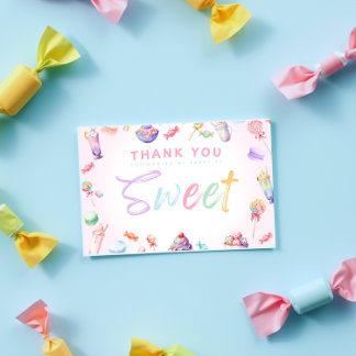 Carte De Remerciements Fête d'anniversaire au pays des bonbons aux couleu