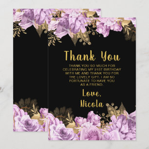 Carte De Remerciements Fête d'anniversaire aux fleurs de lilas et or élég