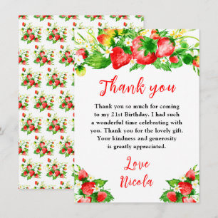 Carte De Remerciements Fête d'anniversaire aux fraises et aux pâquerettes