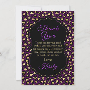 Carte De Remerciements Fête d'anniversaire avec impression léopard violet