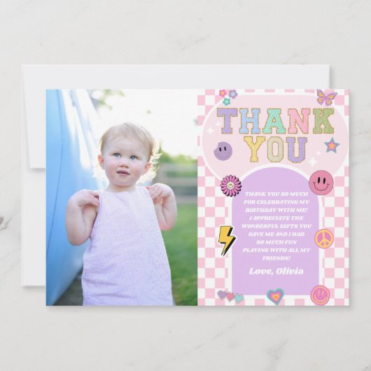 Carte De Remerciements Fête d'anniversaire avec un patch Varsity Retro Pr (Devant)