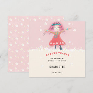 Carte De Remerciements Fête d'anniversaire bohème rose groovy pour fille