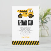 Carte De Remerciements Fête d'anniversaire camion de construction bulldoz (Debout devant)