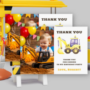 Carte De Remerciements Fête d'anniversaire Camion de construction Excavat