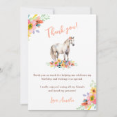 Carte De Remerciements Fête d'anniversaire Cheval Fleur Poney Rose (Devant)