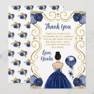 Carte De Remerciements Fête d'anniversaire Cheveux Bruns Princesse Marine
