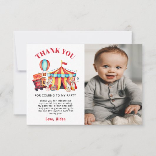 Carte De Remerciements Fête d'anniversaire Cirque Carnaval (Devant)