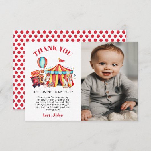 Carte De Remerciements Fête d'anniversaire Cirque Carnaval (Devant / Derrière)