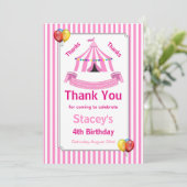 Carte De Remerciements Fête d'anniversaire cirque rose (Debout devant)