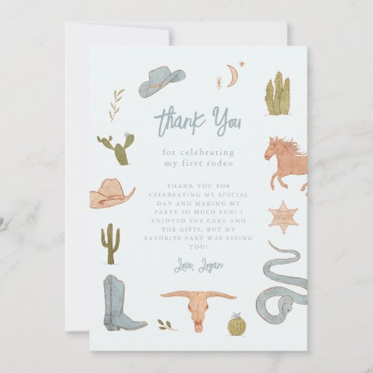 Carte De Remerciements Fête d'anniversaire cowboy bleu rustique (Devant)