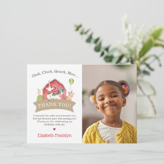 Carte De Remerciements Fête d'anniversaire d'animal de ferme à carreaux r (Debout devant)