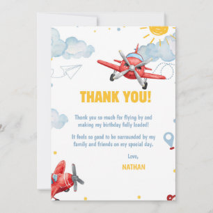 Carte De Remerciements Fête d'anniversaire d'aviation en avion tous âges 