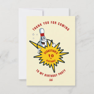 Carte De Remerciements Fête d'anniversaire de bowling avec mascotte rétro