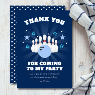 Carte De Remerciements Fête d'anniversaire de bowling bleu marine pour ga