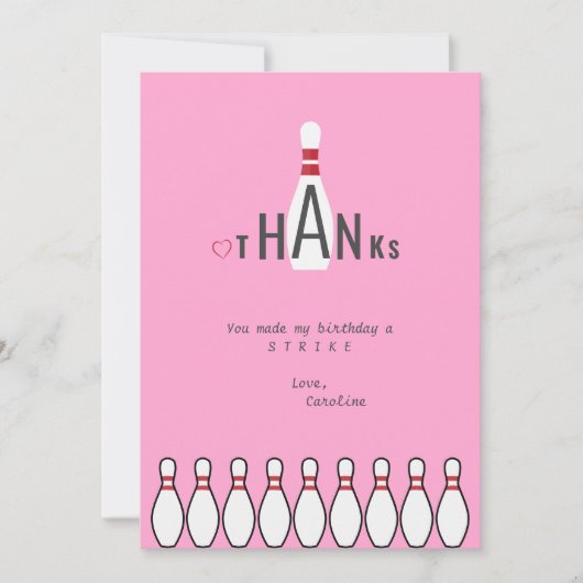 Carte De Remerciements Fête d'anniversaire de bowling rose simple moderne (Devant)