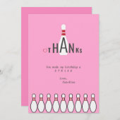 Carte De Remerciements Fête d'anniversaire de bowling rose simple moderne (Devant / Derrière)