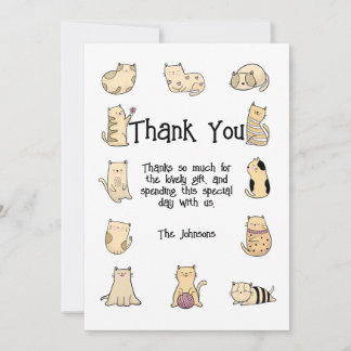 Carte De Remerciements Fête d'anniversaire de chats mignons, personnalisa