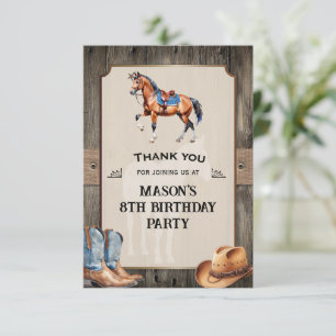 Carte De Remerciements Fête d'anniversaire de cheval à cheval cow-boy rus