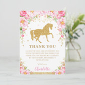 Carte De Remerciements Fête d'anniversaire de cheval à paillettes dorées (Debout devant)