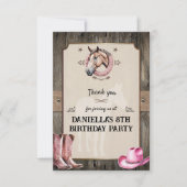 Carte De Remerciements Fête d'anniversaire de cheval en selle Rose rustiq (Devant)