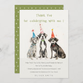 Carte De Remerciements Fête d'anniversaire de chien mignon aux aquarelles (Devant / Derrière)