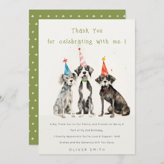 Carte De Remerciements Fête d'anniversaire de chien mignon aux aquarelles (Devant / Derrière)