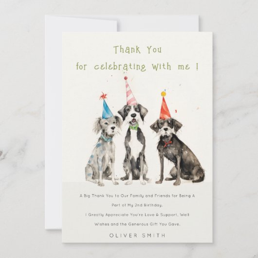 Carte De Remerciements Fête d'anniversaire de chien mignon avec aquarelle (Devant)