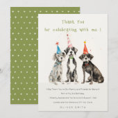 Carte De Remerciements Fête d'anniversaire de chien mignon avec aquarelle (Devant / Derrière)