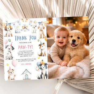 Carte De Remerciements Fête d'anniversaire de chien Puppy Pawty Photo d'a