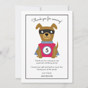 Carte De Remerciements Fête d'anniversaire de chiots super-héros Remercie