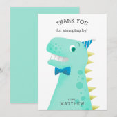 Carte De Remerciements Fête d'anniversaire de dinosaure d'enfants (Devant / Derrière)