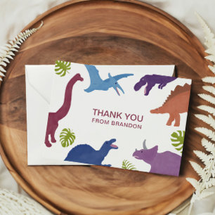 Carte De Remerciements Fête d'anniversaire de dinosaure mignon enfant
