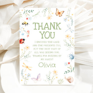 Carte De Remerciements Fête d'anniversaire de fille aux insectes Bugs