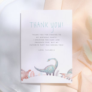 Carte De Remerciements Fête d'anniversaire de fille dinosaure mignonne
