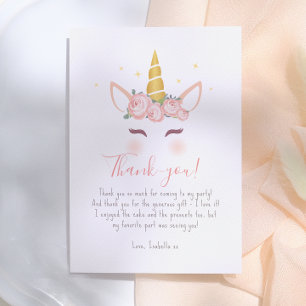 Carte De Remerciements Fête d'anniversaire de fille licorne magique flora
