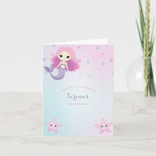 Carte De Remerciements Fête d'anniversaire de fille sirène mignonne (Devant)