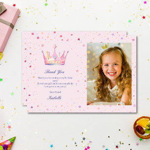 Carte De Remerciements Fête d'anniversaire de filles Rose pastel Princess