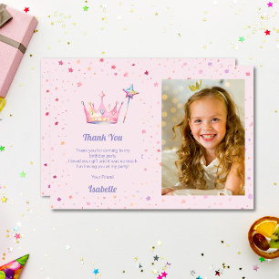 Carte De Remerciements Fête d'anniversaire de filles Rose pastel Princess