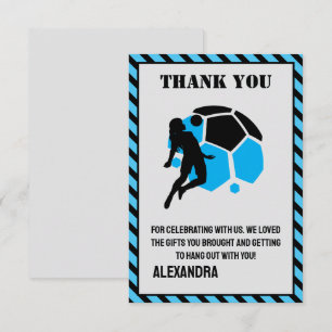 Carte De Remerciements Fête d'anniversaire de football, joueuse de footba