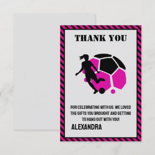 Carte De Remerciements Fête d'anniversaire de football, joueuse de footba