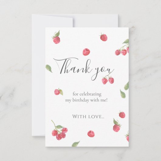 Carte De Remerciements Fête d'anniversaire de framboise douce première an (Devant)