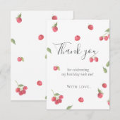 Carte De Remerciements Fête d'anniversaire de framboise douce première an (Devant / Derrière)